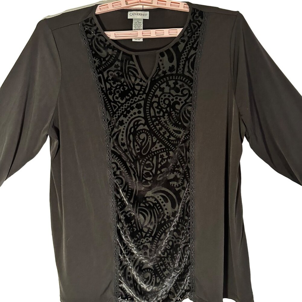 Catherines Women's Black Velvet Burnout Panel KeyholeTop SZ 0X